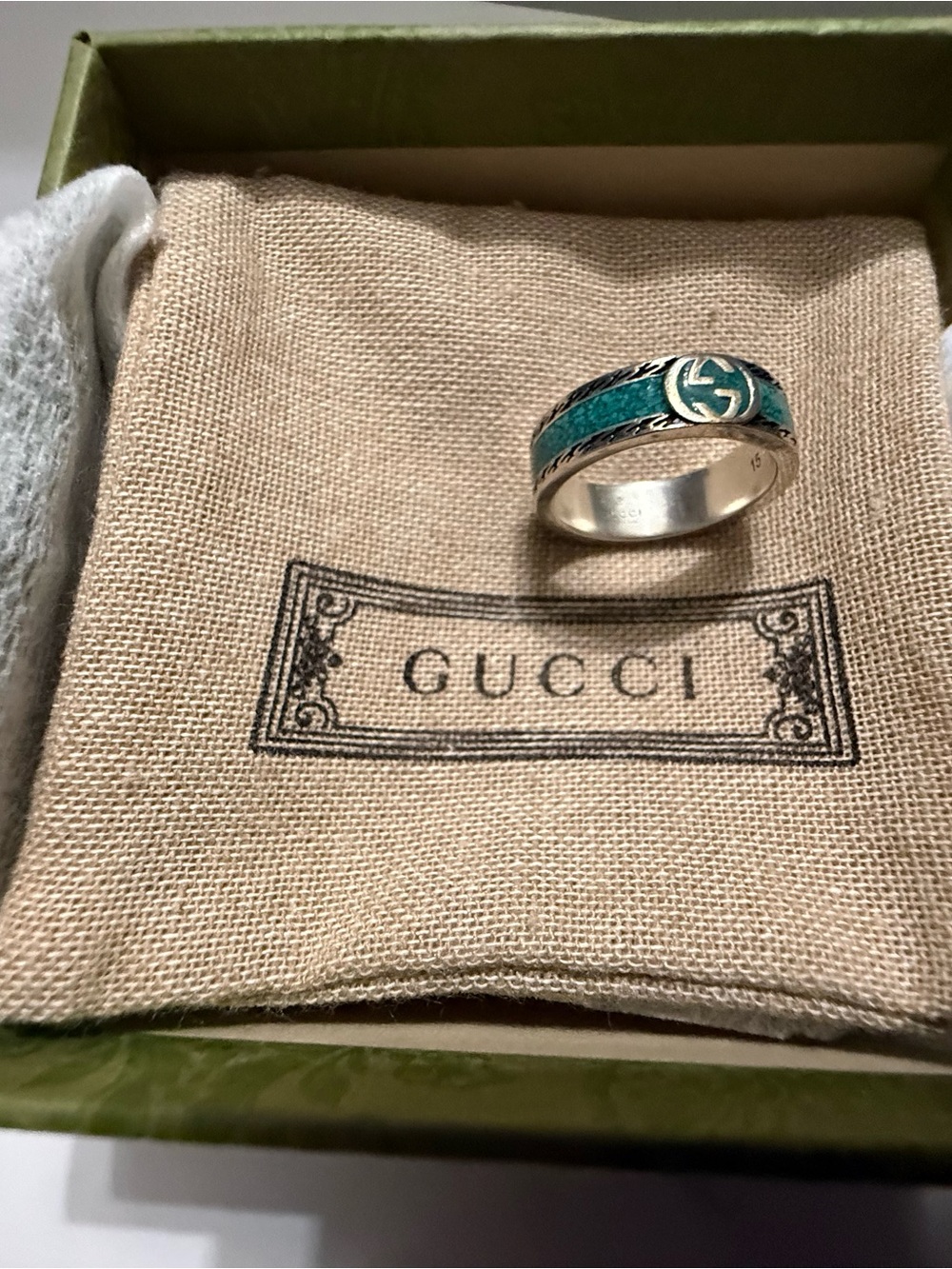 Gucci Silver Band Ring with Turquoise Inlay - Picture 3 of 10